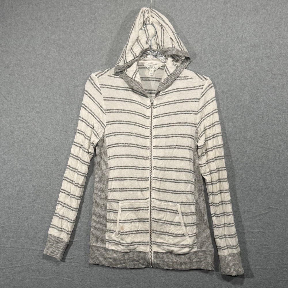 Market & Spruce Gray and White Striped Hoodie